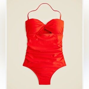 NWT J. Crew Gemma Ruched Bandeau Cutout Swimsuit - Red, sz 6